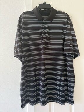 Nike Golf Tour Performance Dri-FIT Black White Striped Polo Shirt Men’s XXL